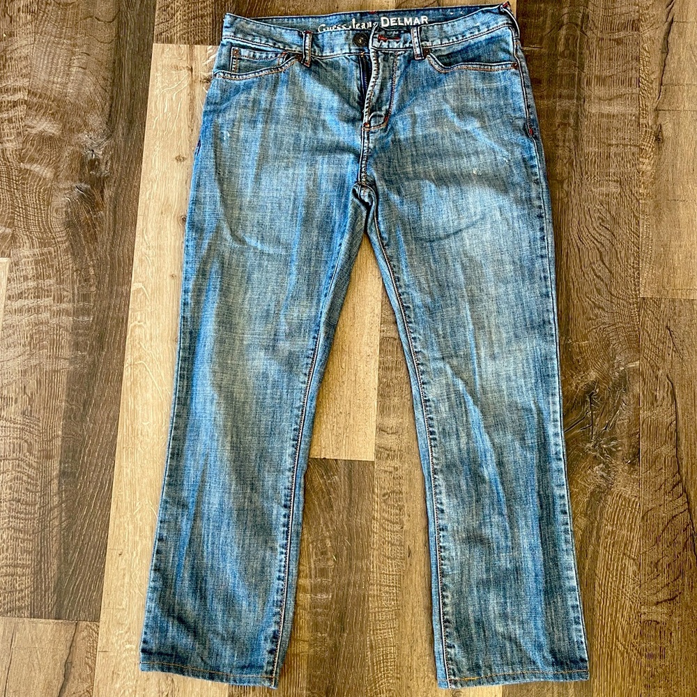 GUESS Delmar Mildly Distress Low Waist Straight Cut Jeans